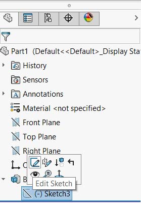 ویرایش یک اسکچ طراحی شده در درخت طراحی سالیدورک